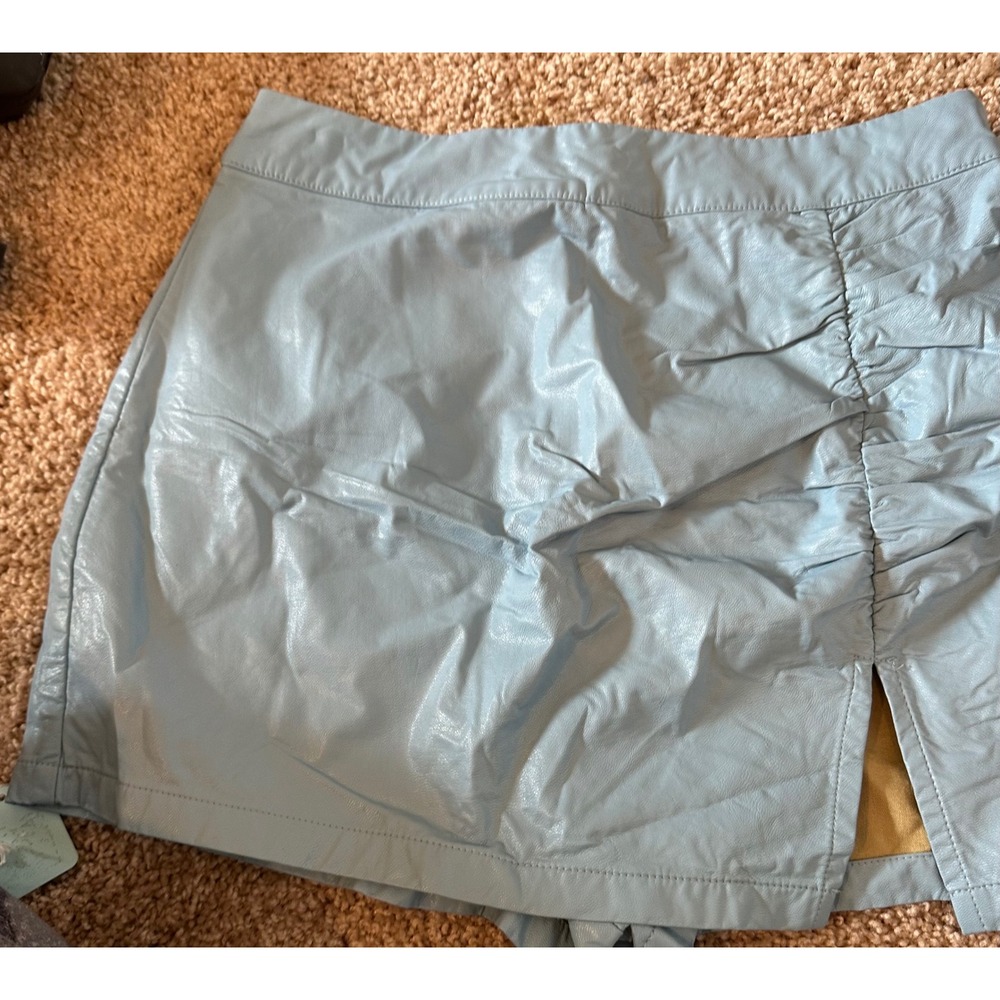 Cotton Candy LA Light Blue Faux Leather Ruched Mini Skort Womens Size Small